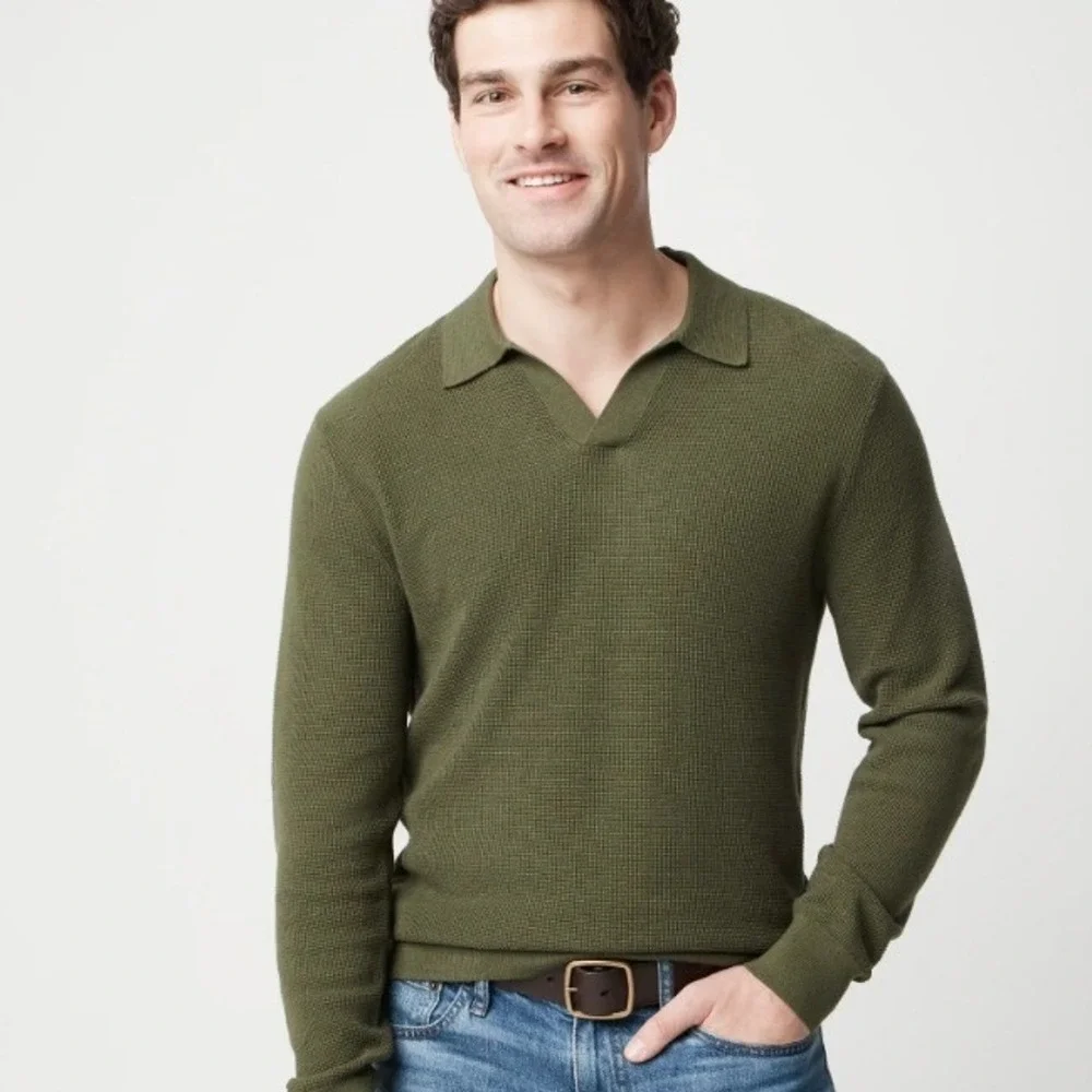 J.Crew‎ Mens Cotton Waffle Knit Sweater Polo Olive Green CQ401 Large NWT $110